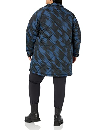 AMAZON ESSENTIALS WOMEN’S RELAXED-FIT RECYCLED POLYESTER MID LENGTH PUFFER COAT (AVAILABLE IN PLUS SIZE) (PREVIOUSLY AMAZON AWARE), DEEP BLUE BRUSH STROKE, X-LARGE