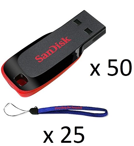 SanDisk Cruzer Blade 8GB (50 Pack) USB 2.0/3.0 Flash Drive Jump Drive Pen Drive SDCZ50-008G - w/ (25) Everything But Stromboli (tm) Lanyard (Best Usb 2.0 Pen Drive)