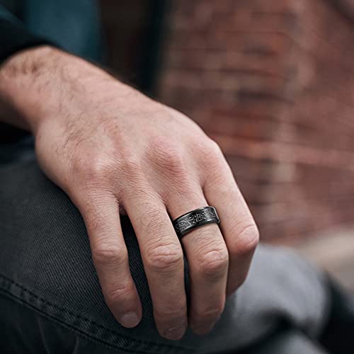 TIGRADE Mens 8mm Black Titanium Rings Black silk Stickers Inlay Wedding Band Beveled Edges Size 7-13, Size 10