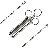 GRILLHOGS Marinade Meat Injector - Stainless Steel BBQ Injector Syringe - 2 Ounce Capacity with Both Long and Short Needles - Professional Restaurant Grade