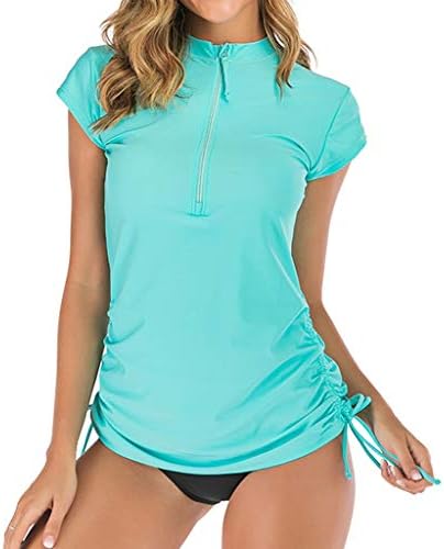 Mitiy Women's UV Sun Protection 1/4 Zip Short Sleeve Rash Guard Swimsuit Top