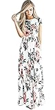 VOKY Women's Short Sleeve Printing Dress Round Neck Boho Plus Size Long Maxi Dress for Beach Party