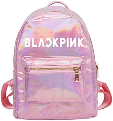 Blackpink Holographic Laser Leather Backpack for Girls Pink Silver Backpack for Women(YG Idol)