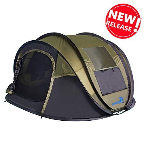 Peaktop 2019 New 4 Person Automatic Pop up Camping Tent, Waterproof Lightweight Dome Tent - with Vents, Mesh Doors and Windows - for Camping,Hiking, Backpack and Beach Green