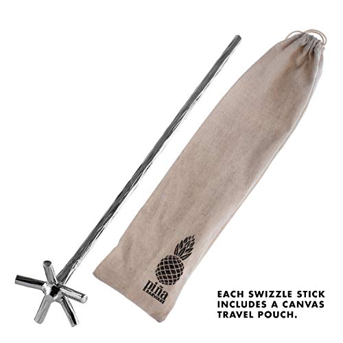 Piña Barware Swizzle Stick Stirrer - Stainless Steel with Handmade Wood-Grain Finish (One Swizzle Stick)