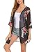 Women Chiffon Floral Print Loose Cover Up Top Summer Kimono Cardigan (M, Black)