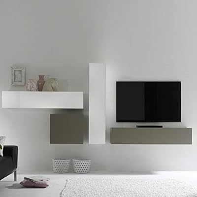 Nouvomeuble Artena Pared De Tv Diseno Gris Mate Y Blanco