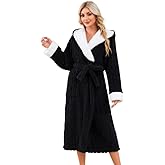 LYCY Womens Plush Hooded Robe, Soft Fluffy Womens Fleece Robe Long Warm Bathrobes for Women