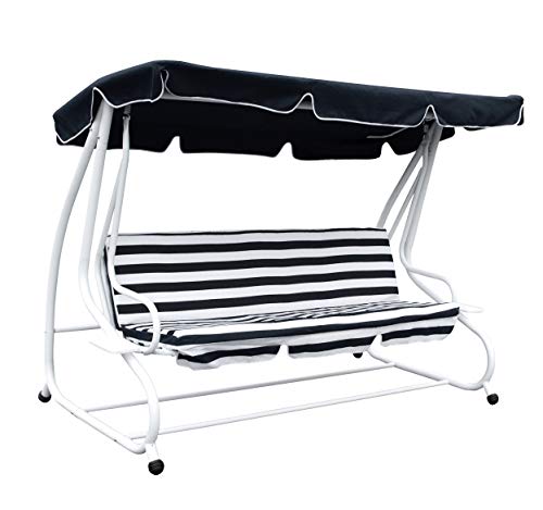 DEGAMO Hollywoodschaukel Miami 4-sitzer 228cm, Stahlgestell Weiss, Bezüge dunkelblau/Weiss