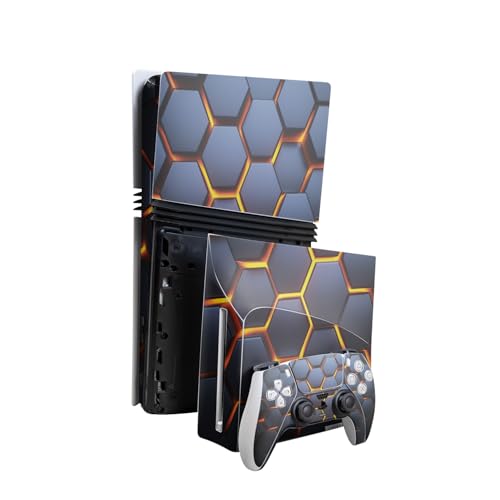 Skin Compatible with PlayStation 5 Pro Bundle + Disc Drive for PS5 - Lava Hex -…