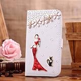 Galaxy Note 3 Case, LA GO GO(TM) Luxury 3D Bling Handmade Glitter Crystal Rhinestone Pearl Leather Flip Wallet Protective Cover Case for Samsung Galaxy Note 3 III N9000 (Lady and Cat)