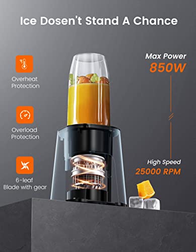 VEWIOR 850W Smoothie Bullet Blender for Shakes and Smoothies, 12 Pieces Personal Blenders for Kitchen with 6 Fins Blender Blade, Smoothie Blender with 2 * 23 oz To-Go Cups BPA Free