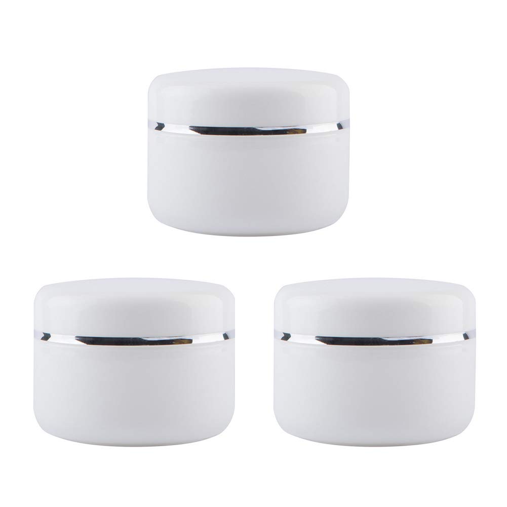3PCS 250ml/8.5oz White Silver Edge Empty Refillable Cosmetic Plastic Jars with Dome Lid Make Up ravel Makkeup Cream Lotion Containers Storage Favor Jars Pot