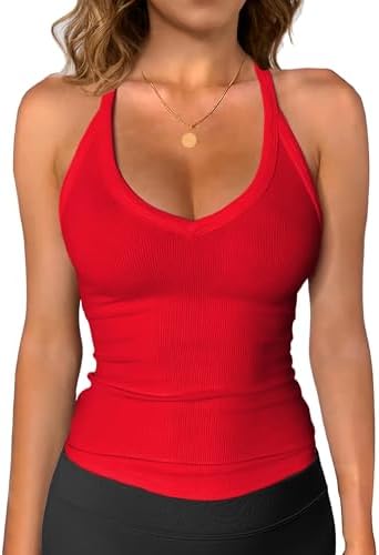 iGENJUN Womens Cute V-Neck Ribbed Tank Tops Sexy Cotton Camisole