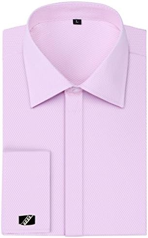 Men's Shirts French Cuff Solid Regular Fit Long Sleeve Dress Shirts With Metal Cufflinks And Metal Collar Stays (Medium - 15.5"Neck / 34"-35"Sleeve, Pink)
