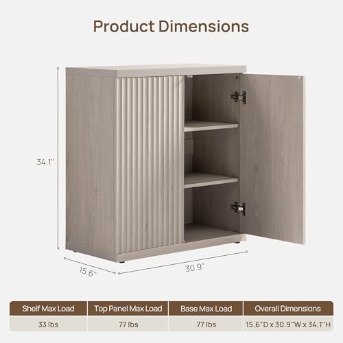 SICOTAS - Buffet Cabinet with Storage Sideboard, Modern Credenza with Doors and Shelves, Fluted Media Console Mid-Century Coffee Table, for Living Room, Kitchen, Dining Room