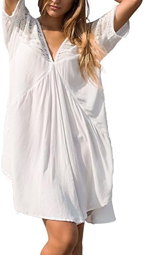 Coverup V-Neck Hollow Out Beach Clothes Off Shoulder Tunic Loose Sleeve Swimsuit For Women