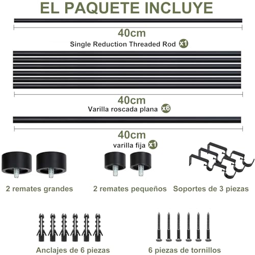 Barra de Cortina Doble para ventana, Tubo Cortina Doble Negro, Cortinero Doble Negro, cortineros para ventanas, Barras de cortina Ajustable doble para casa, Armario (71-305cm(28-120"))