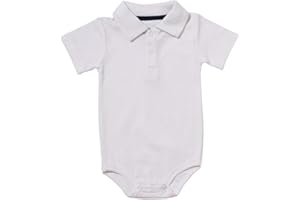 Teach Leanbh Baby Boys Pure Color Cotton Short Long Sleeve Polo Bodysuit 3-24 Months (White, 9 Months)