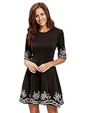 Floerns Women's Casual Half Sleeve Embroidered Flare Dress