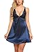 Avidlove Women Lace Babydoll Lingerie Satin Chemise Nightgown V Neck Sleepwear Nighty (Large, Navy Blue)