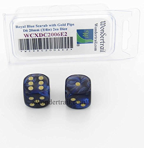 WCXDC2006E2 Royal Blue Scarab Dice with Gold Pips 20mm (3/4in) D6 Pack of 2