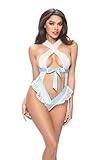 Oh La La Cheri Lace And Mesh Front-Tie Teddy One Size - 52-10384 (White / Blue)