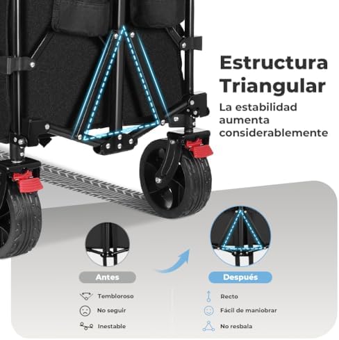 Carrinho de praia grande com rodas todo-o-terreno XXL 220L-300L e 200KG, alavanca automática e travões de segurança, ideais para transportar fãs, gelo, bebidas, praia, jardim e campismo