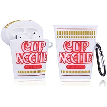 Gudcos Case for Airpods, Funny Cute Food Cartoon Silicone Design, Fun Character for Teens Girls Air pods Charging Case Soft Skin Carabiner Protective Cover for Airpod 2/1 [Noodles Cup]