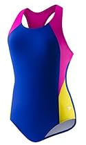 Speedo Big Girls One Piece Sporty Keyhole Back Swimsuit (7, Blue)
