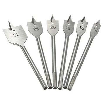 Generic 6Pcs 12-32Mm Stainless Wood Flat Drills Bits Hex Shank Spade Drill