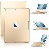 New iPad 9.7/iPad Pro 9.7/iPad Air Keyboard Case,Boriyuan 7 Color Backlit Bluetooth Keyboard Case Folio Smart 360 Rotate Stand Keyboard Cover for iPad Air/iPad Air 2,iPad Pro 9.7 and iPad 9.7(Gold)