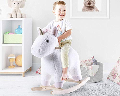 image for P PURLOVE Stuffed Animal Rocking Horse Toy, White Unicorn Rocker for K