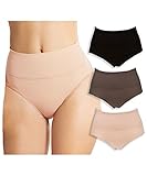 Emprella Control Top Underwear High Waist Wavy Solid Color Tummy Control Cotton Panty Briefs- 3 Pack (Large/X-Large, Black/Tan/Taupe)
