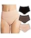 Emprella Control Top Underwear High Waist Wavy Solid Color Tummy Control Cotton Panty Briefs- 3 Pack (Large/X-Large, Black/Tan/Taupe)