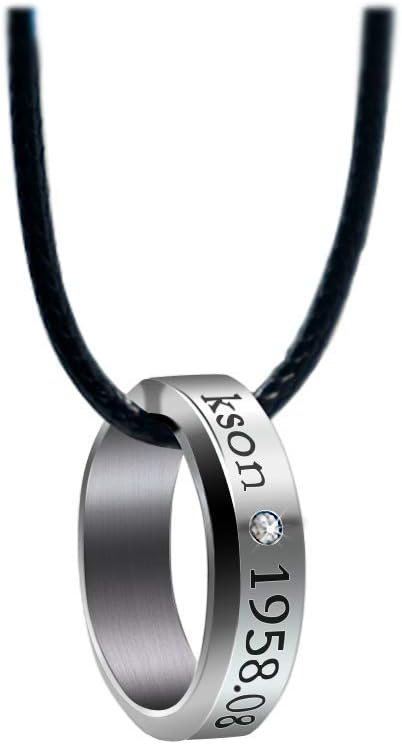 Gn2u Michael Jackson Pendant Necklace Silver Ring Classic Handmade Carve with a Leather Rope