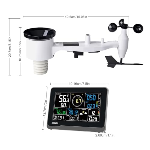 Ecowitt WS3900 Wi-Fi Weather Station Kit Indoor Outdoor, Includes Indoor 7.5'' LCD Large Display Console and WS69 Outdoor Sensor Array,915 MHz