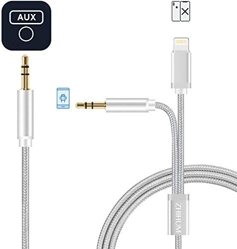 iPhone X Aux Cable Adapter for Car, ZHIHUM 2 in 1 Aux Cord Lightning to 3.5mm Support iOS 11 with Male 3.5mm Extend Car Audio Jack Adapter Cable (4ft/1.2m) for iPhone X/ 8/8 Plus/Car &amp; Home Stereo