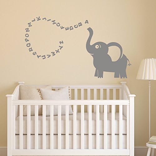 LSKOO Elephant Wall Decal Wall sticker with Alphabet - Nursery or Children's Room Vinyl Wall Decor Art for Baby Room (Gray)