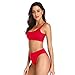Dixperfect Two Pieces Bikini Sets Swimsuit Sports Style Low Scoop Crop Top High Waisted High Cut Cheeky Bottom (L, Red)
