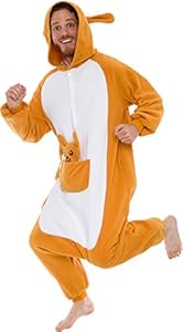 Silver Lilly Unisex Adult Pajamas - Plush One Piece Cosplay Animal Kangaroo Costume (Brown, M)