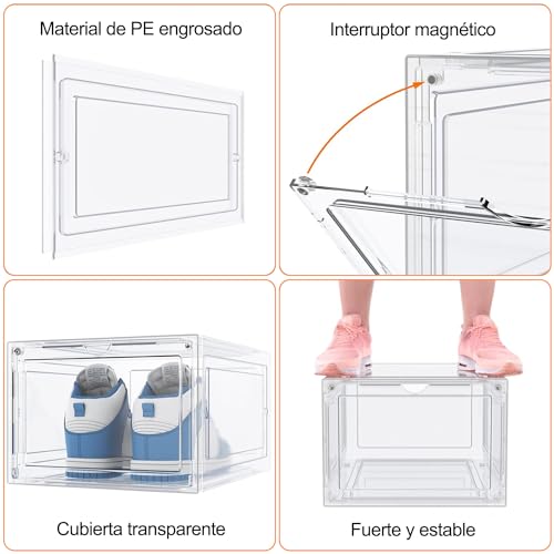 E T EASYTAO | Zapatera Organizador, 10PCS Cajas para Zapatos de Plástico 34.5x27x19cm, Contenedor Plegable para Almacenamiento de Zapatero, Zapatera Giratoria Y Apilable Ahorro de Espacio