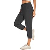 Choosefree Women Casual Capris 21" with Deep Zipper Pockets Drawstring Comfy Tapered Sweatpants for Golf Athletic Travel Work