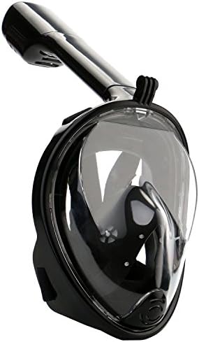 yogree 180° Panoramic Full Face Snorkel/Diving Mask with Carrying Bag - Snorkeling Design with Anti-Fog and Anti-Leak Technology (Black, L/XL)
