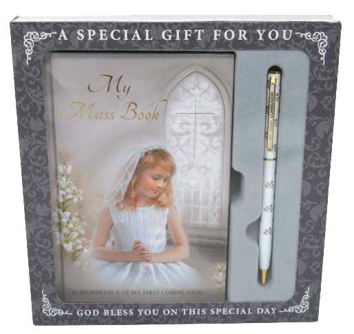 First Holy Communion My Mass Book and Pen Presentation Gift Set for Girls with Prayer Card/Book Mark for Catholic Religious Ceremony