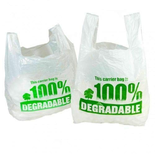 100% Degradable White Vest Carrier Bags 11" x 17" x 21" Large Eco Friendly Plastic Bags Shopping Bags (500)