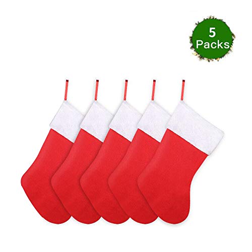 SHareconn Christmas Stockings,5 Pack 16 Inch Big Christmas Kids Gift Stocking Bags and Christmas Hanging Socks for Gift Holding,Party Decoration DIY Craft (Red & White)