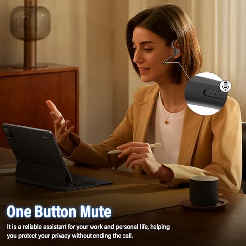 Bluetooth Headset with APTX HD Audio, Wireless Hands-Free Earpiece with CVC 8.0/ENC Dual Mic, Mute Button & Dual Device Connection, 90H Playtime Single-Ear Headphone for Trucker, Business, Black