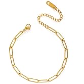 Dainty Gold Chain Link Bracelet 18K Gold Plated Paperclip Style Bracelet with Extender, Fashion Jewelry for Women