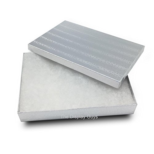 TheDisplayGuys 20-Pack #85 Silver Foil Cotton Filled Paper Jewelry Boxes (8 1/8" x 5 5/8" x 1 5/16") for Gift, Packaging, Display & Retail